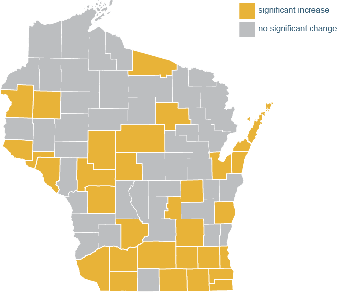 Map showing counties with significant change.